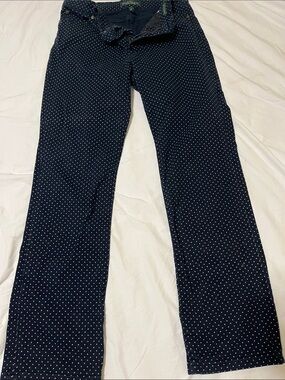 Ralph Lauren Navy Polka Dot Straight Leg Pants